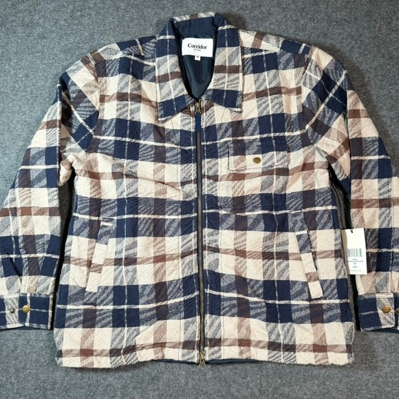 Corridor New York Jacquard Plaid Zip Jacket Navy Men's Size‎ Medium NWT Workwear
